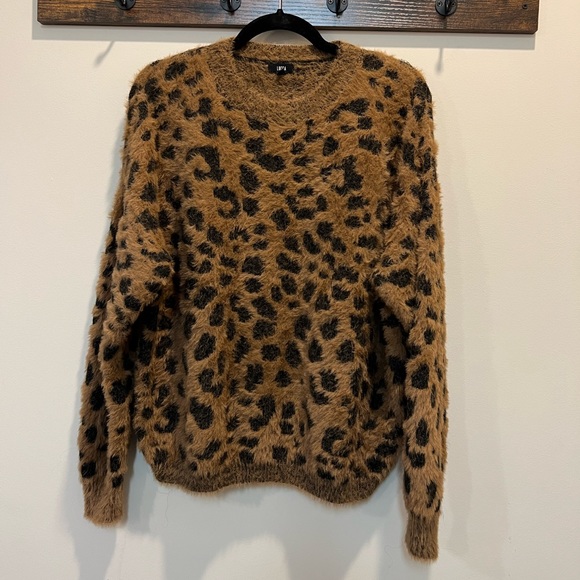 Brown Leopard Print Eyelash Knit Sweater - Picture 3 of 8